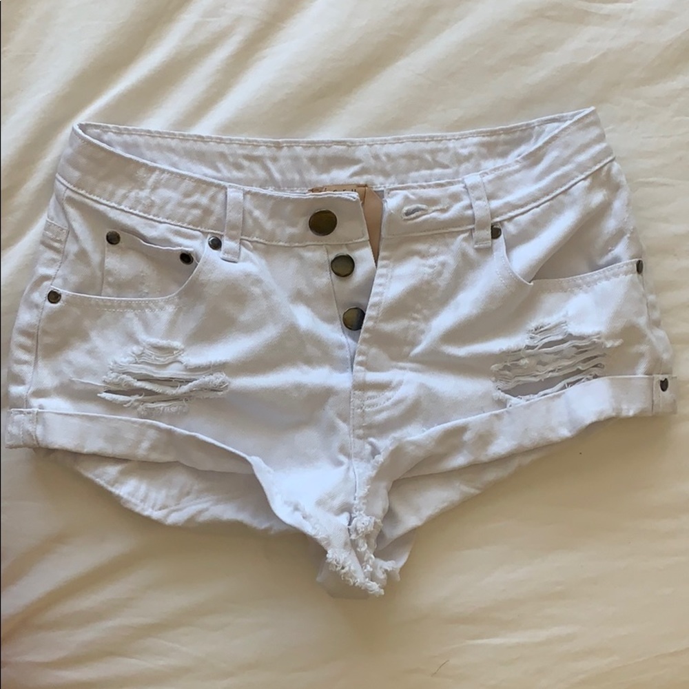 White denim cutoff shorts